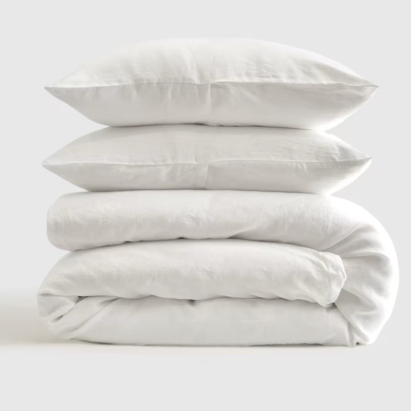 New Twin Set Linen Duvet Cover & Sham Pillowcase White Quince